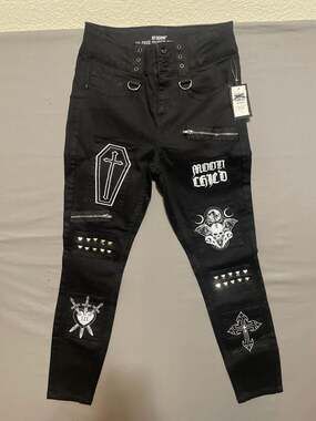 HT Denim Cosmic Aura Black Witchy Patches High-Rise Super Skinny Jeans
